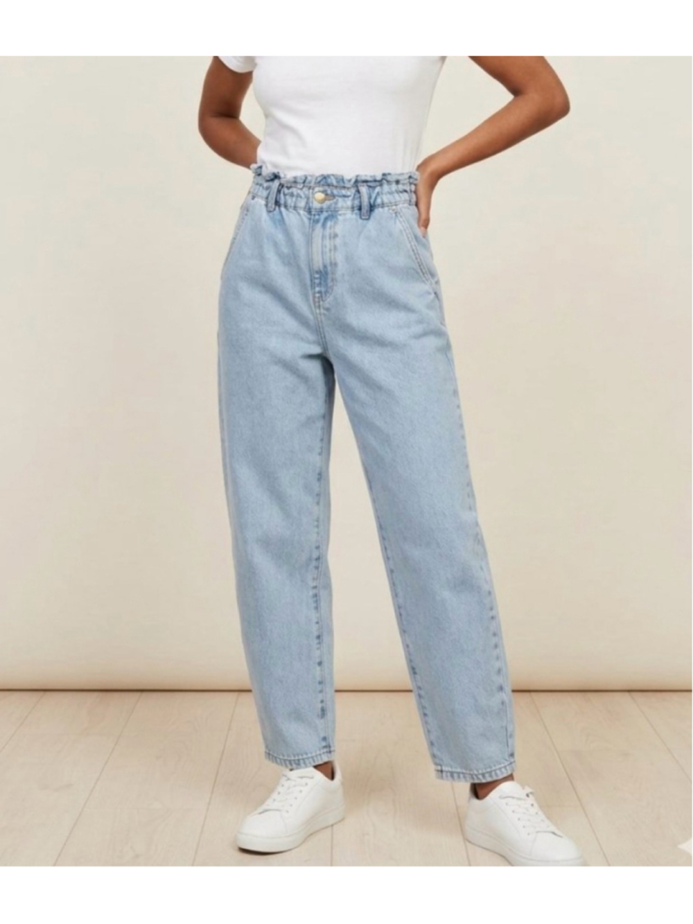 Women's Zara High Rise Paperbag Waist Jeans Light Blue Size 4